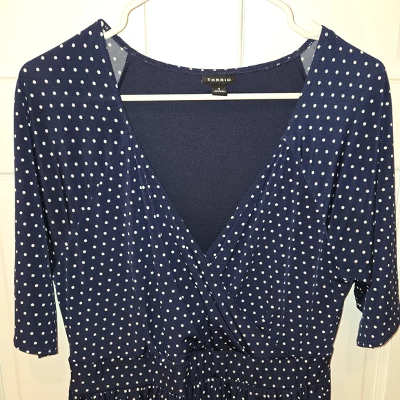 Torrid Navy Polka Dot Wrap Dress - Picture 2 of 5